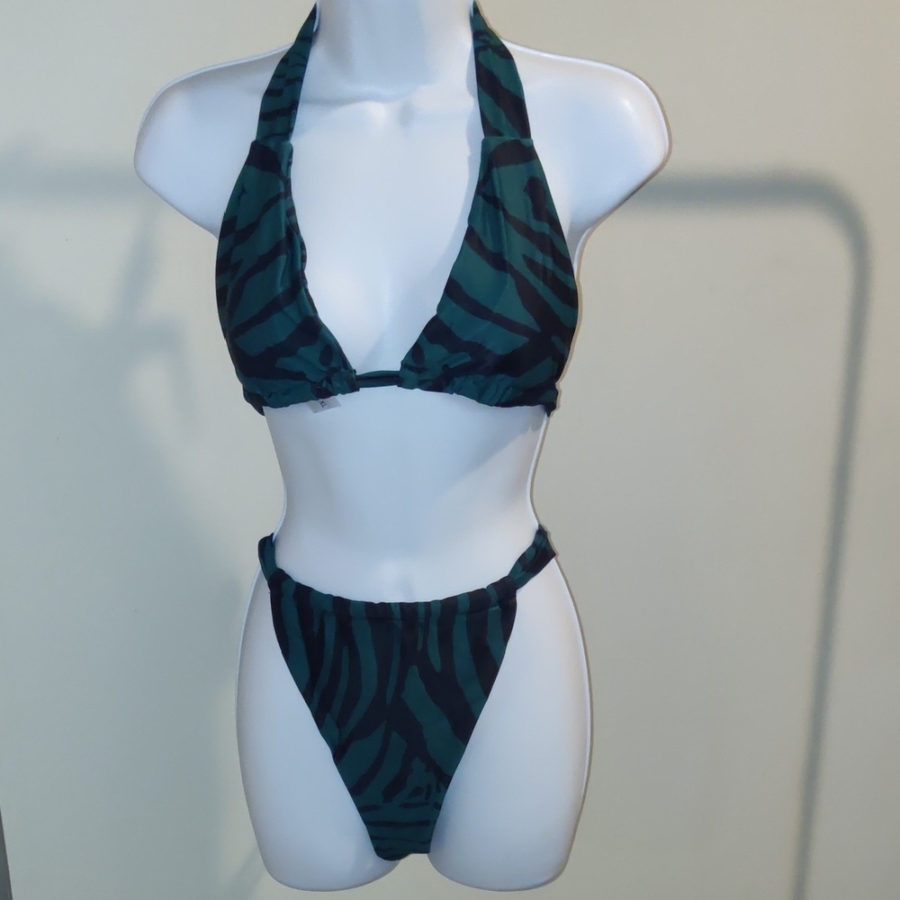 Chic Zebra Print Halter Bikini